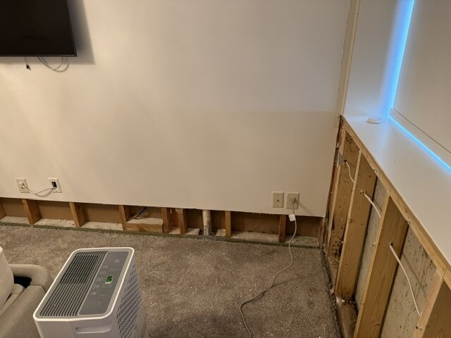 Family room drywall removal during restoration remodel Wichita Kansas